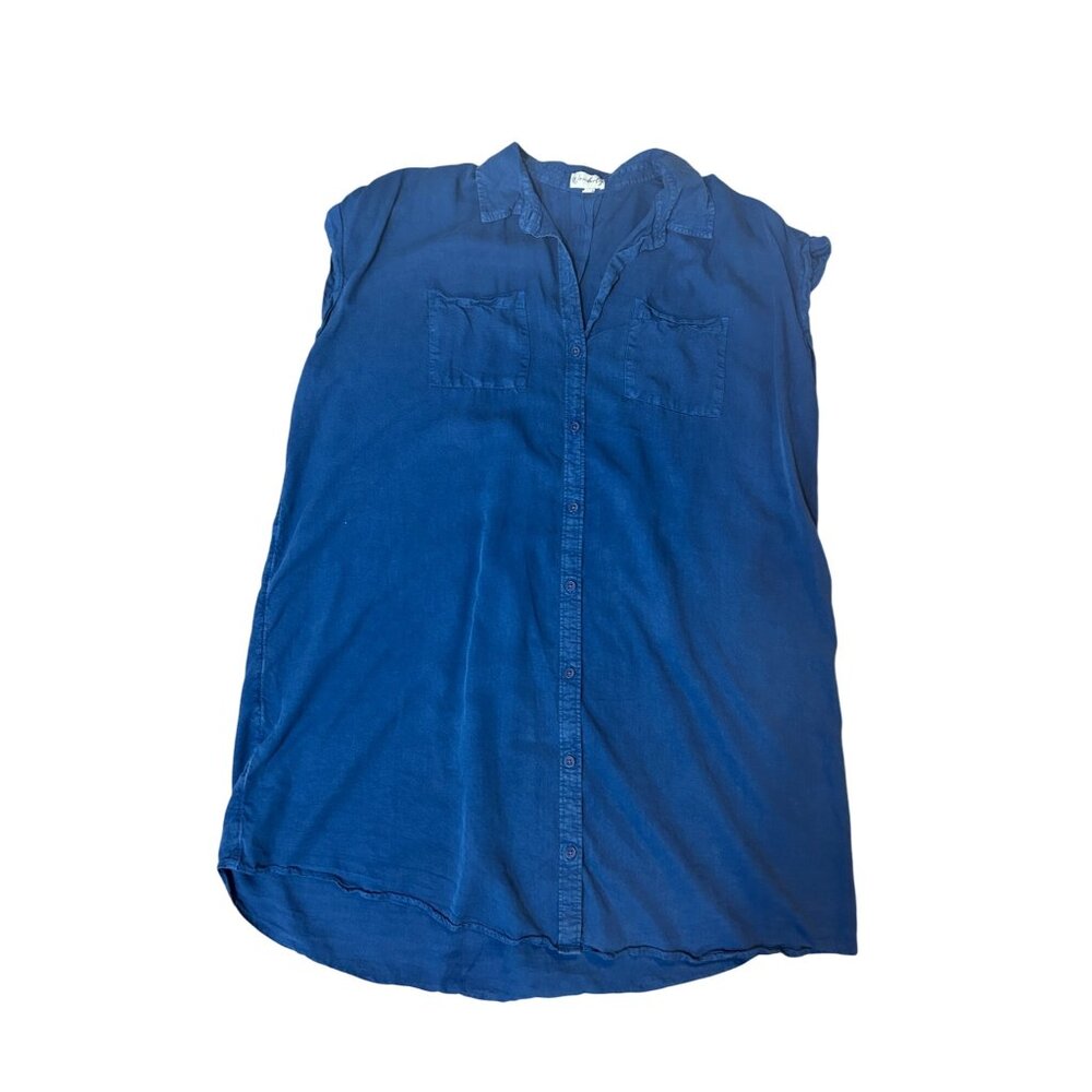 Wonderly Women Sleeveless Button Up Dress 1X Blue Lightweight Tunic Pockets 1810